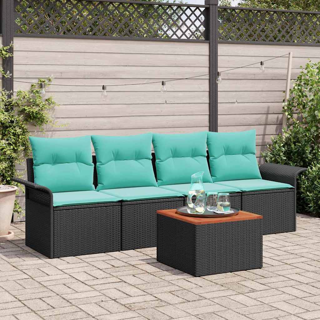 vidaXL Tuinbankenset met opslag 5 pcs Grijs en Marineblauw poly rattan