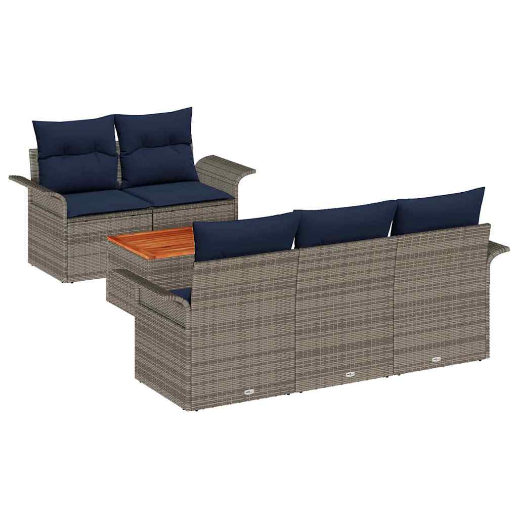 vidaXL Tuinbankenset met opslag 6 pcs Grijs en Marineblauw poly rattan