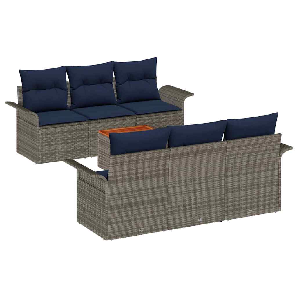 vidaXL Tuinbankenset met opslag 7 pcs Grijs en Marineblauw poly rattan