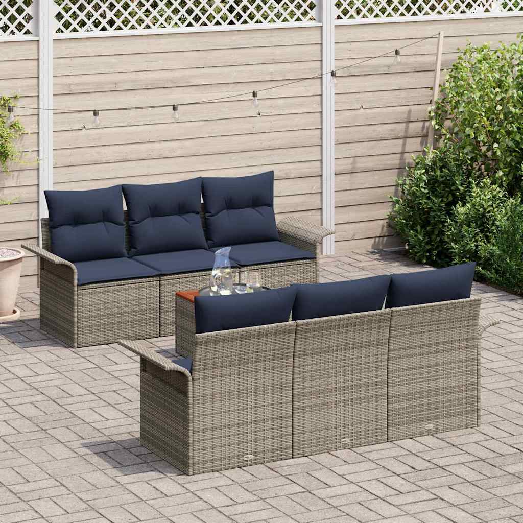 vidaXL Tuinbankenset met opslag 7 pcs Grijs en Marineblauw poly rattan