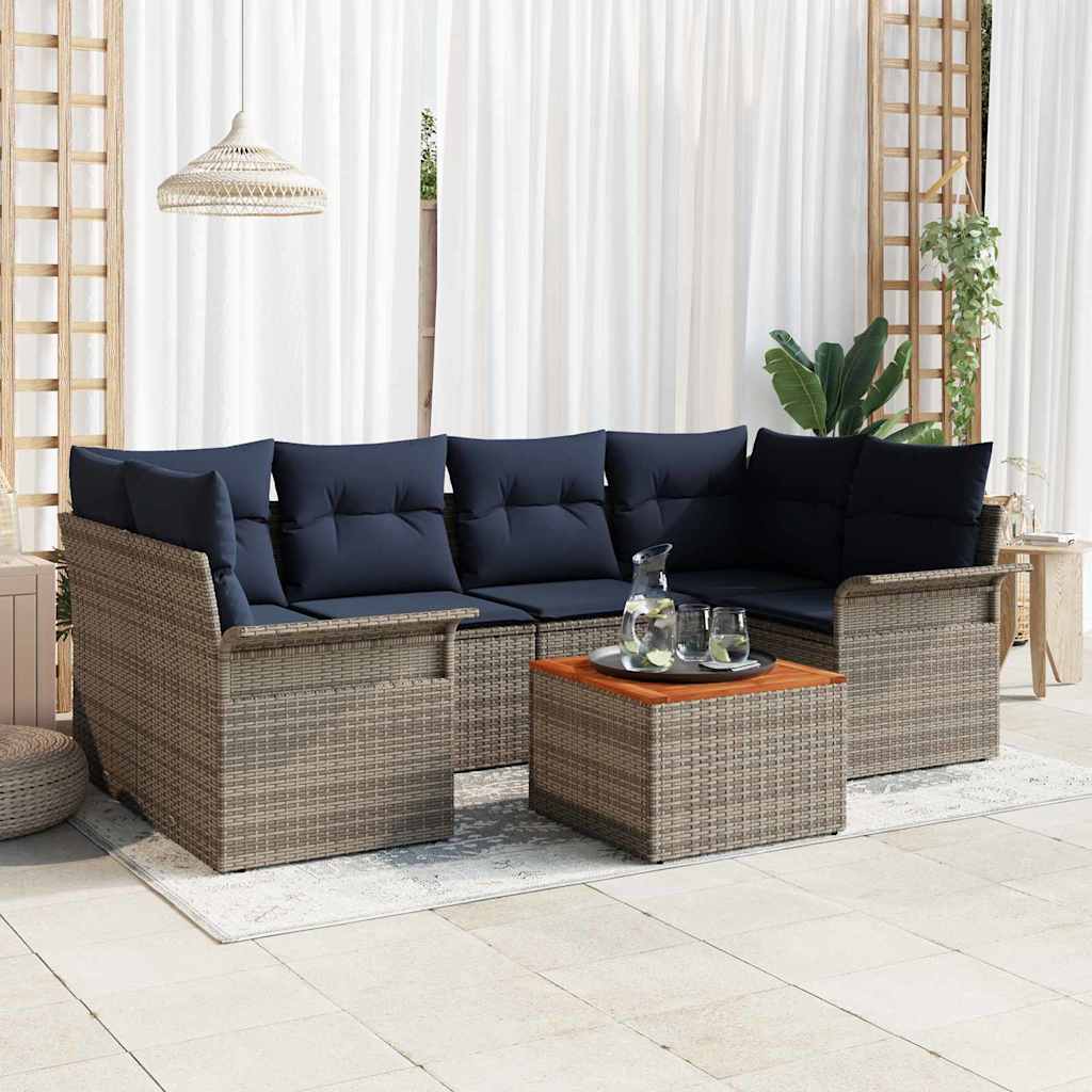 vidaXL Tuinbankenset met opslag 7 pcs Grijs en Marineblauw poly rattan