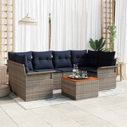 vidaXL Tuinbankenset met opslag 7 pcs Grijs en Marineblauw poly rattan