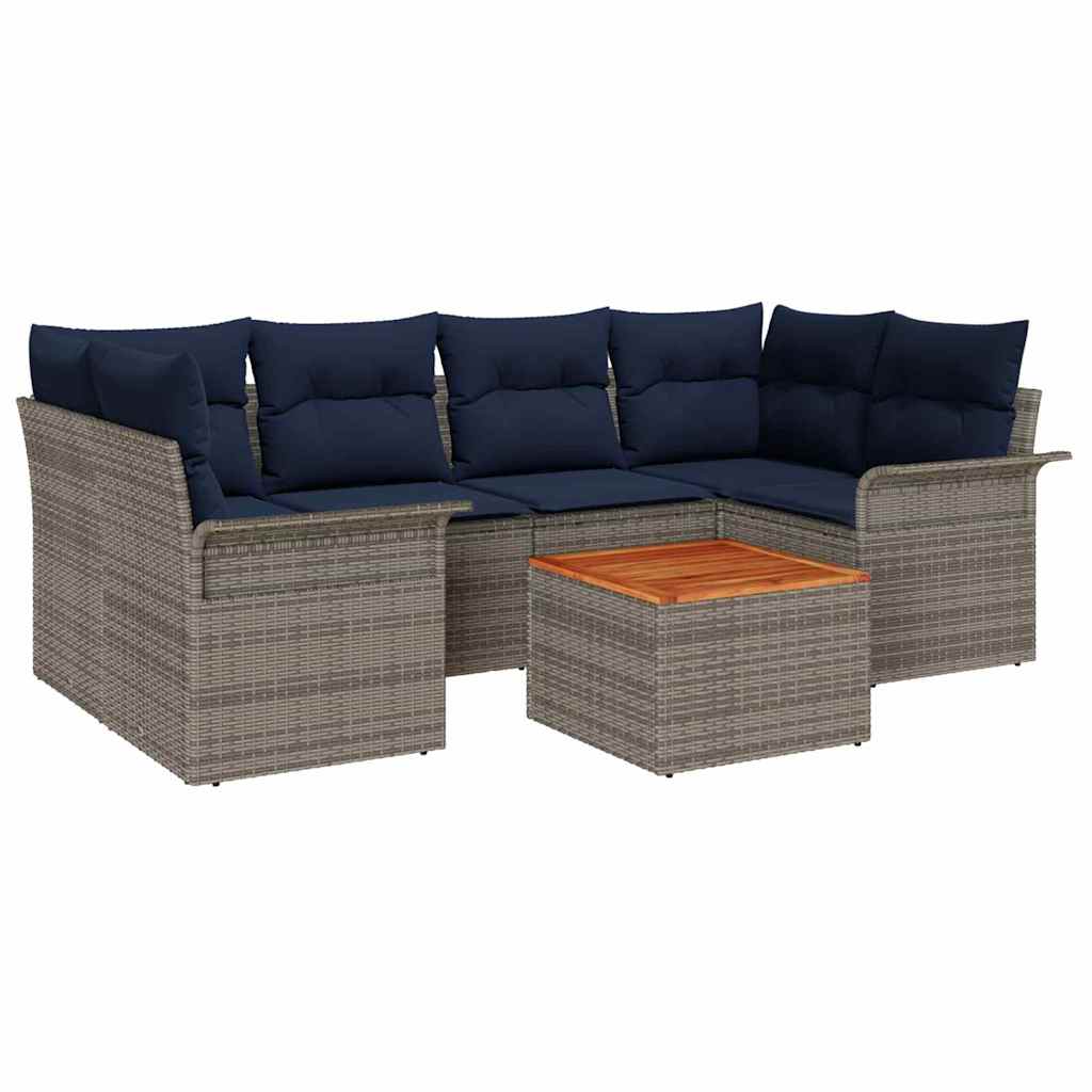 vidaXL Tuinbankenset met opslag 7 pcs Grijs en Marineblauw poly rattan