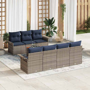 vidaXL Tuinbankenset met opslag 8 pcs Grijs en Marineblauw poly rattan