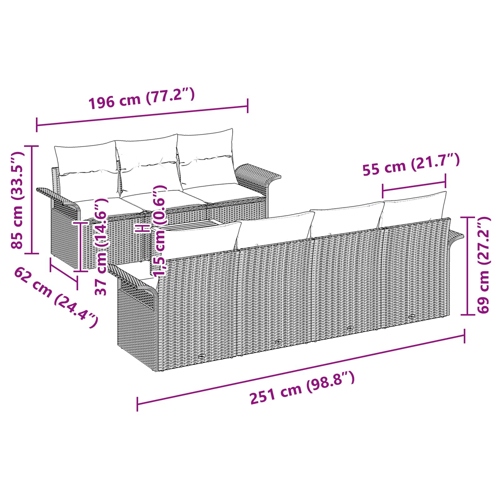 vidaXL Tuinbankenset met opslag 8 pcs Grijs en Marineblauw poly rattan