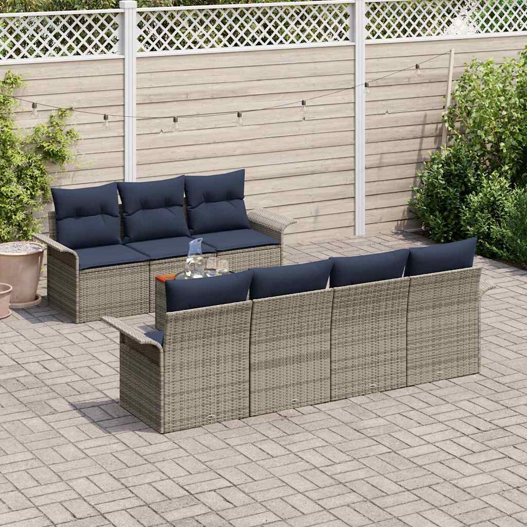 vidaXL Tuinbankenset met opslag 8 pcs Grijs en Marineblauw poly rattan