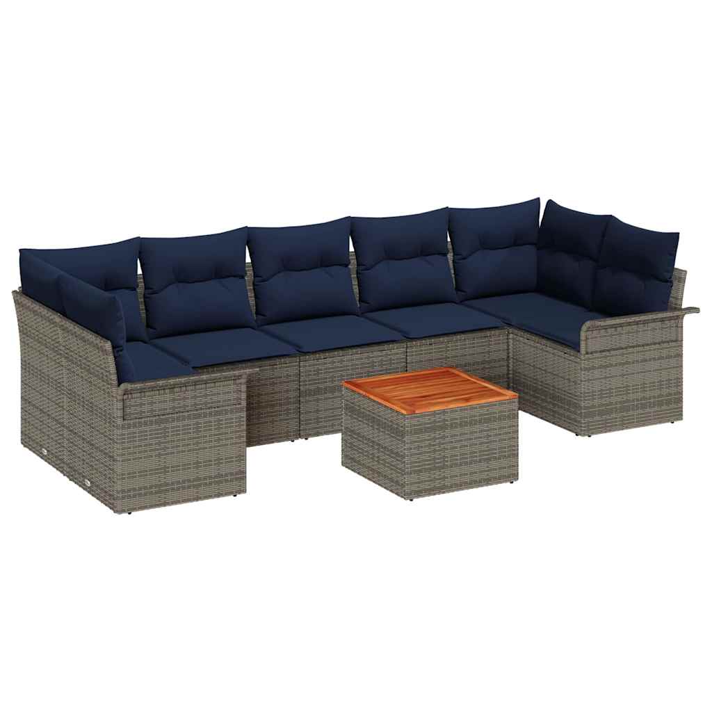 vidaXL Tuinbankenset met opslag 8 pcs Grijs en Marineblauw poly rattan