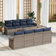 vidaXL Tuinbankenset met opslag 9 pcs Grijs en Marineblauw poly rattan