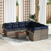 vidaXL Tuinbankenset met opslag 9 pcs Grijs en Marineblauw poly rattan