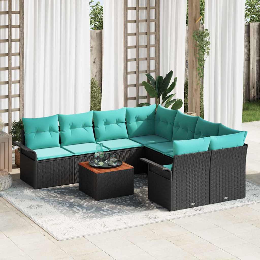vidaXL Tuinbankenset met opslag 9 pcs Grijs en Marineblauw poly rattan