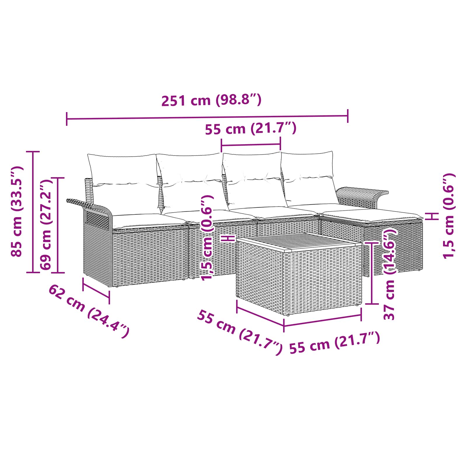 vidaXL Tuinbankenset met opslag 6 pcs Grijs en Marineblauw poly rattan