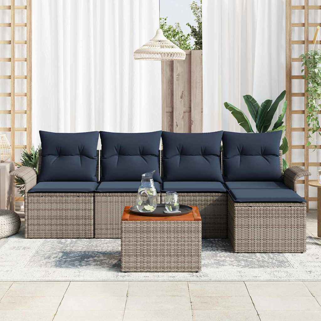 vidaXL Tuinbankenset met opslag 6 pcs Grijs en Marineblauw poly rattan