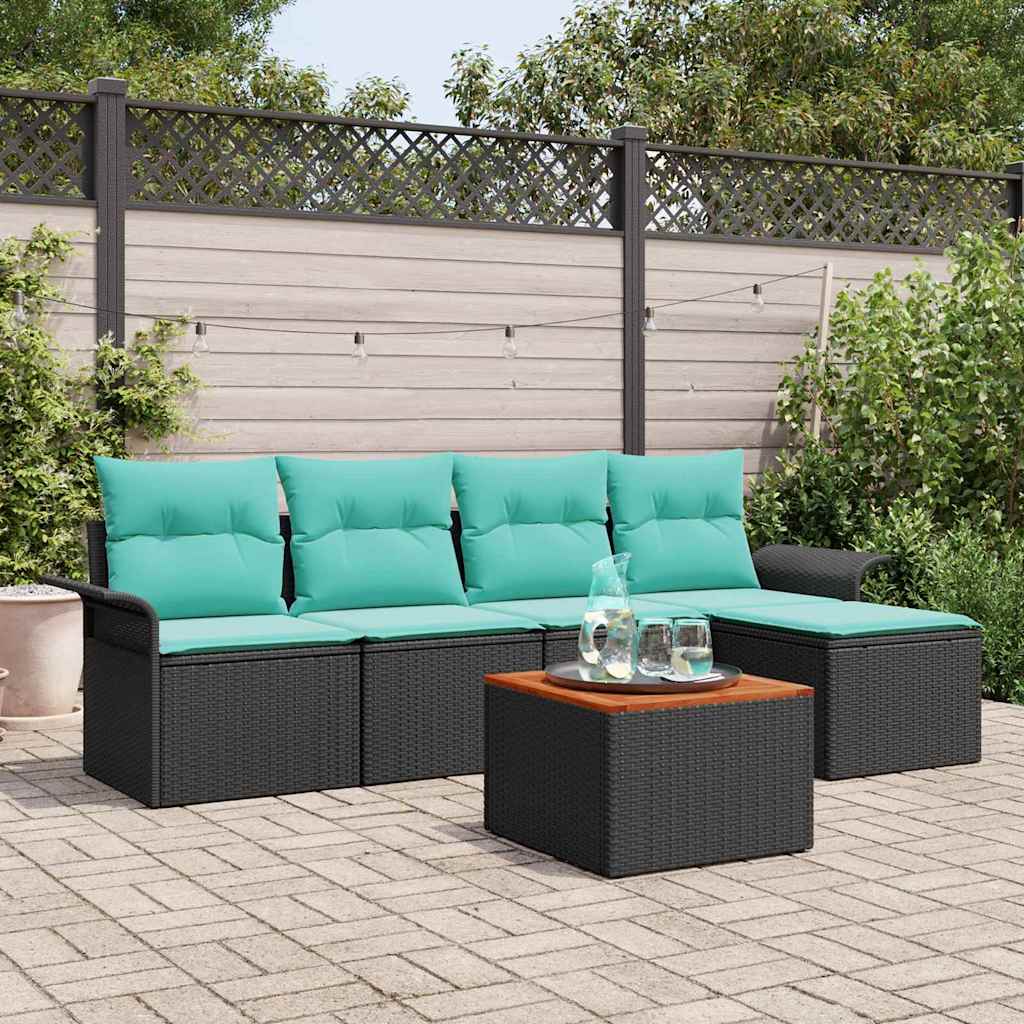 vidaXL Tuinbankenset met opslag 6 pcs Grijs en Marineblauw poly rattan