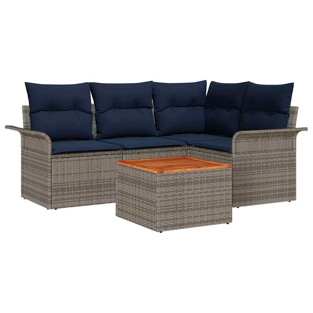 vidaXL Tuinbankenset met opslag 5 pcs Grijs en Marineblauw poly rattan