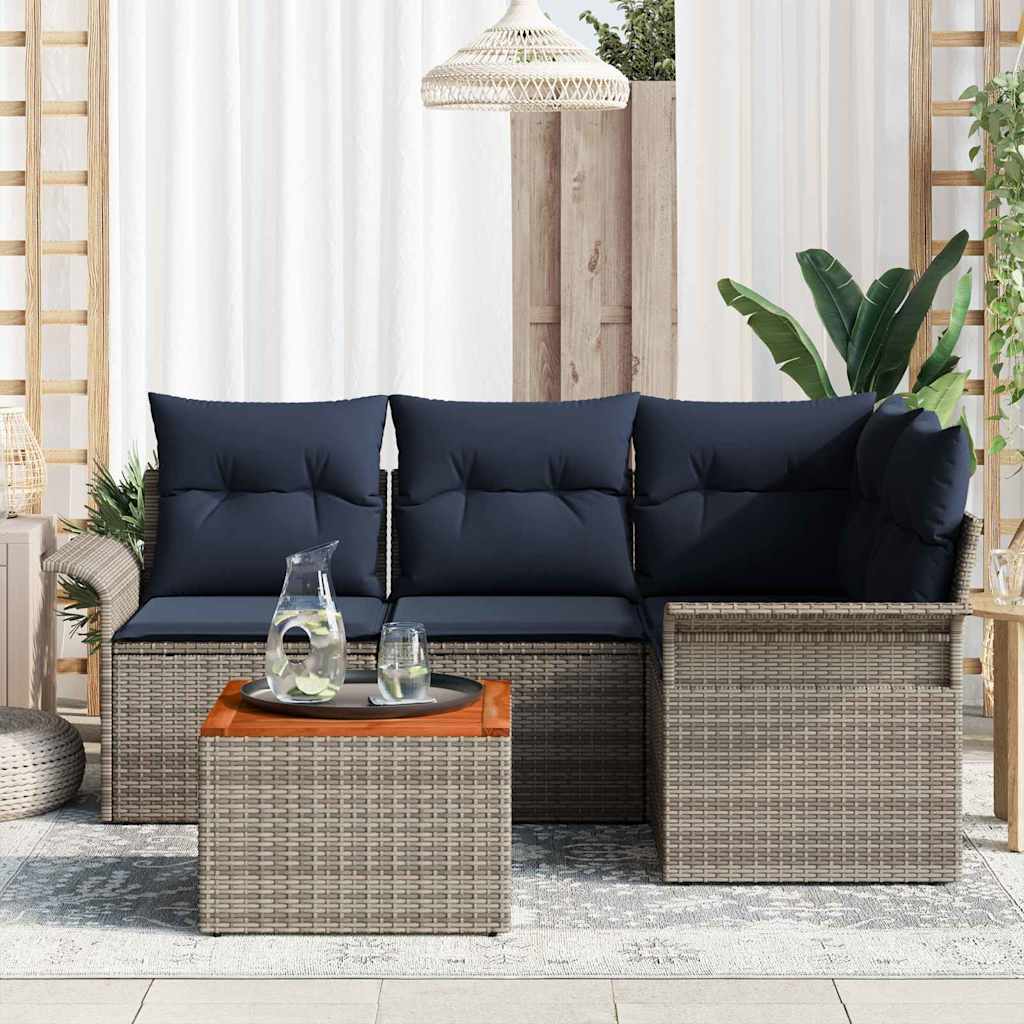 vidaXL Tuinbankenset met opslag 5 pcs Grijs en Marineblauw poly rattan