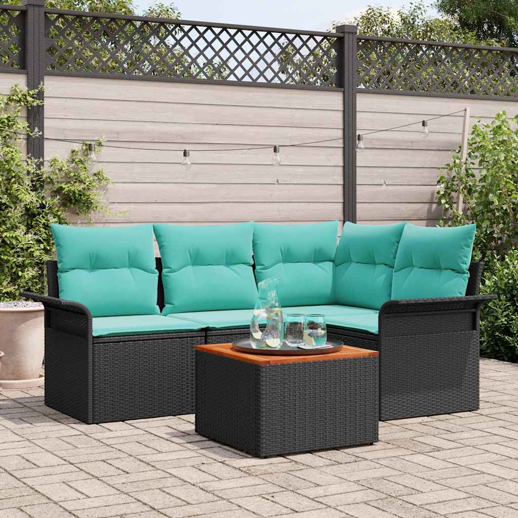 vidaXL Tuinbankenset met opslag 5 pcs Grijs en Marineblauw poly rattan