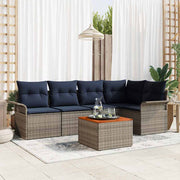 vidaXL Tuinbankenset met opslag 6 pcs Grijs en Marineblauw poly rattan