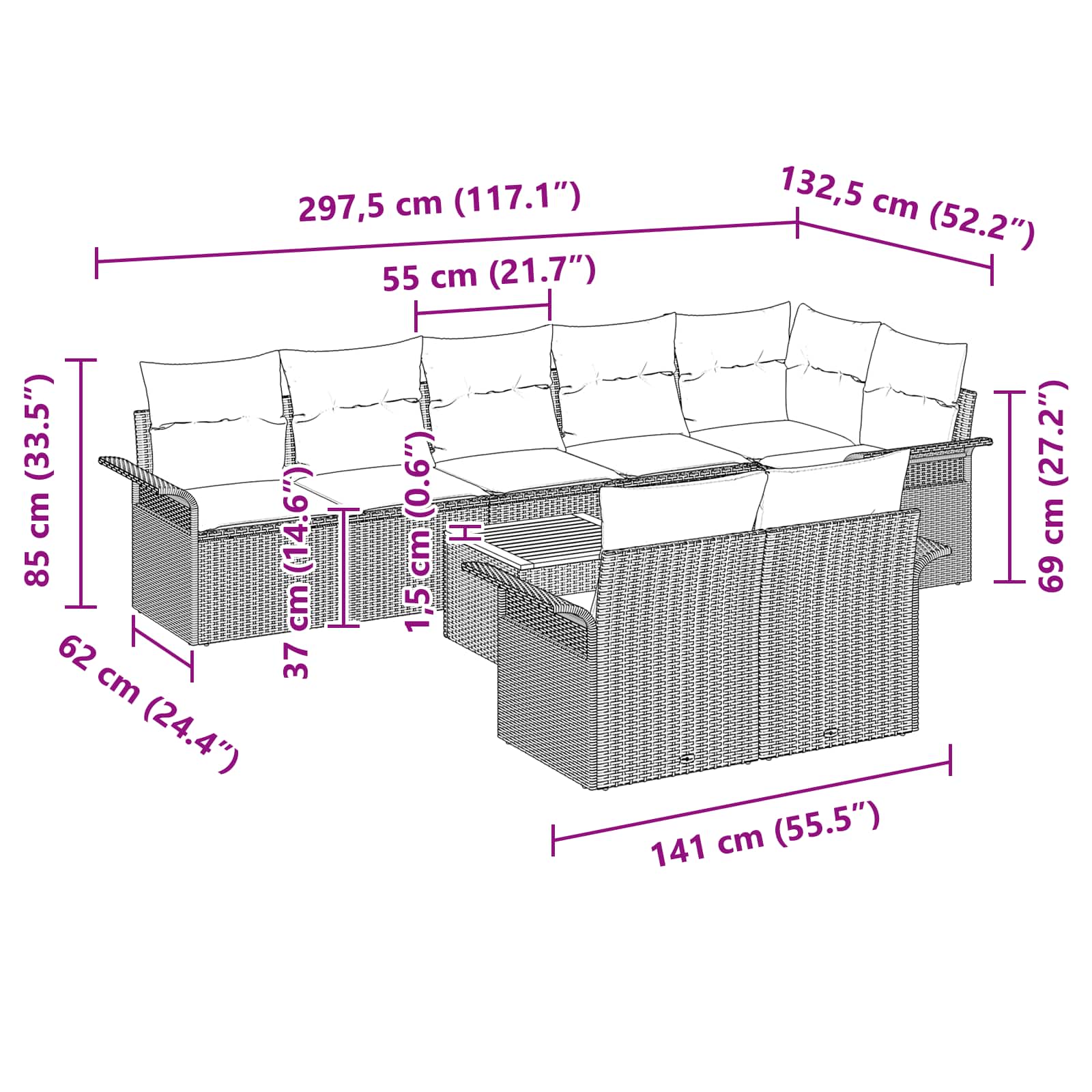 vidaXL Tuinbankenset met opslag 9 pcs Grijs en Marineblauw poly rattan