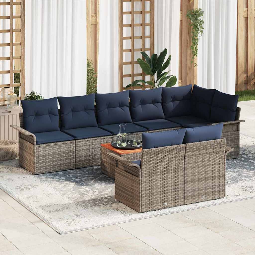 vidaXL Tuinbankenset met opslag 9 pcs Grijs en Marineblauw poly rattan