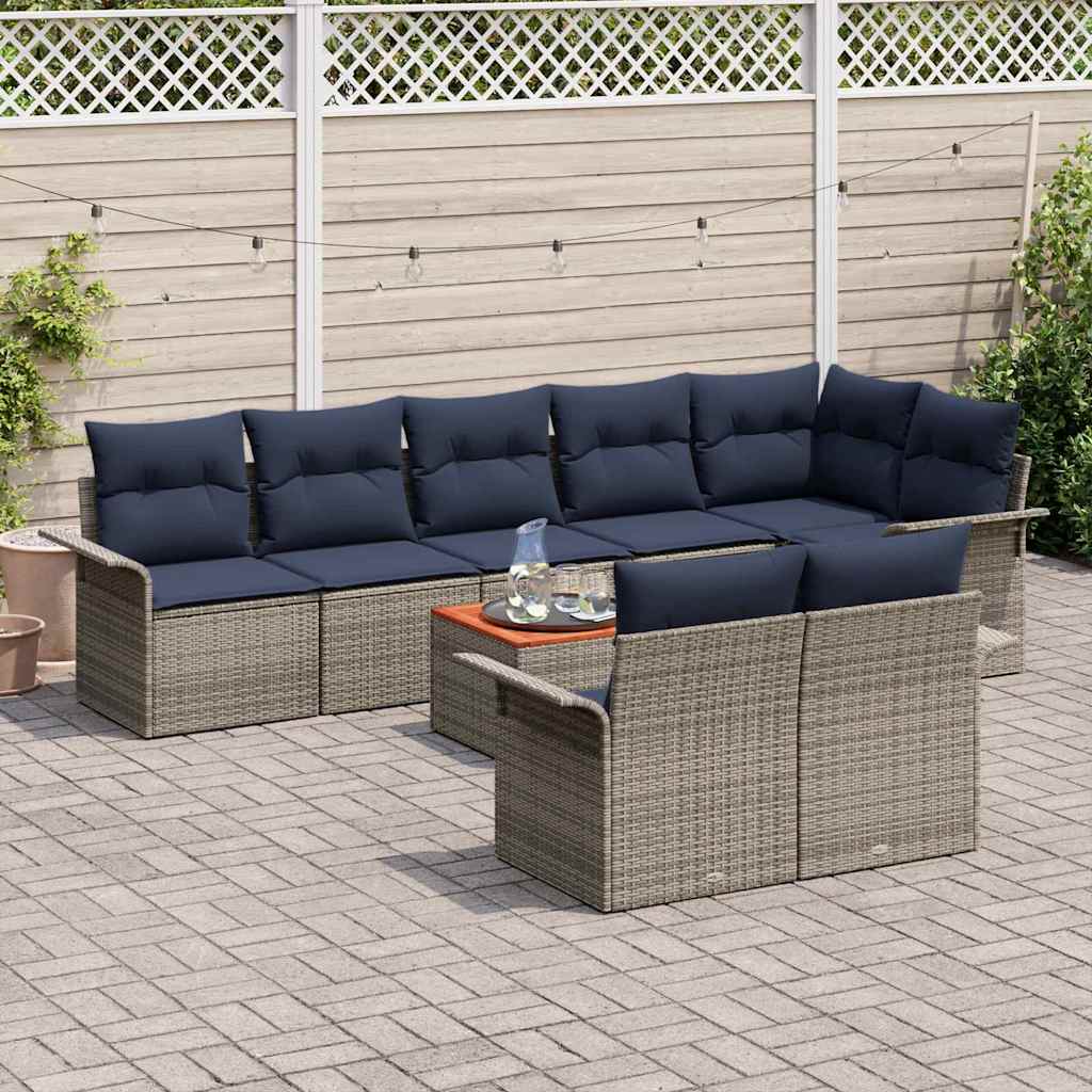 vidaXL Tuinbankenset met opslag 9 pcs Grijs en Marineblauw poly rattan
