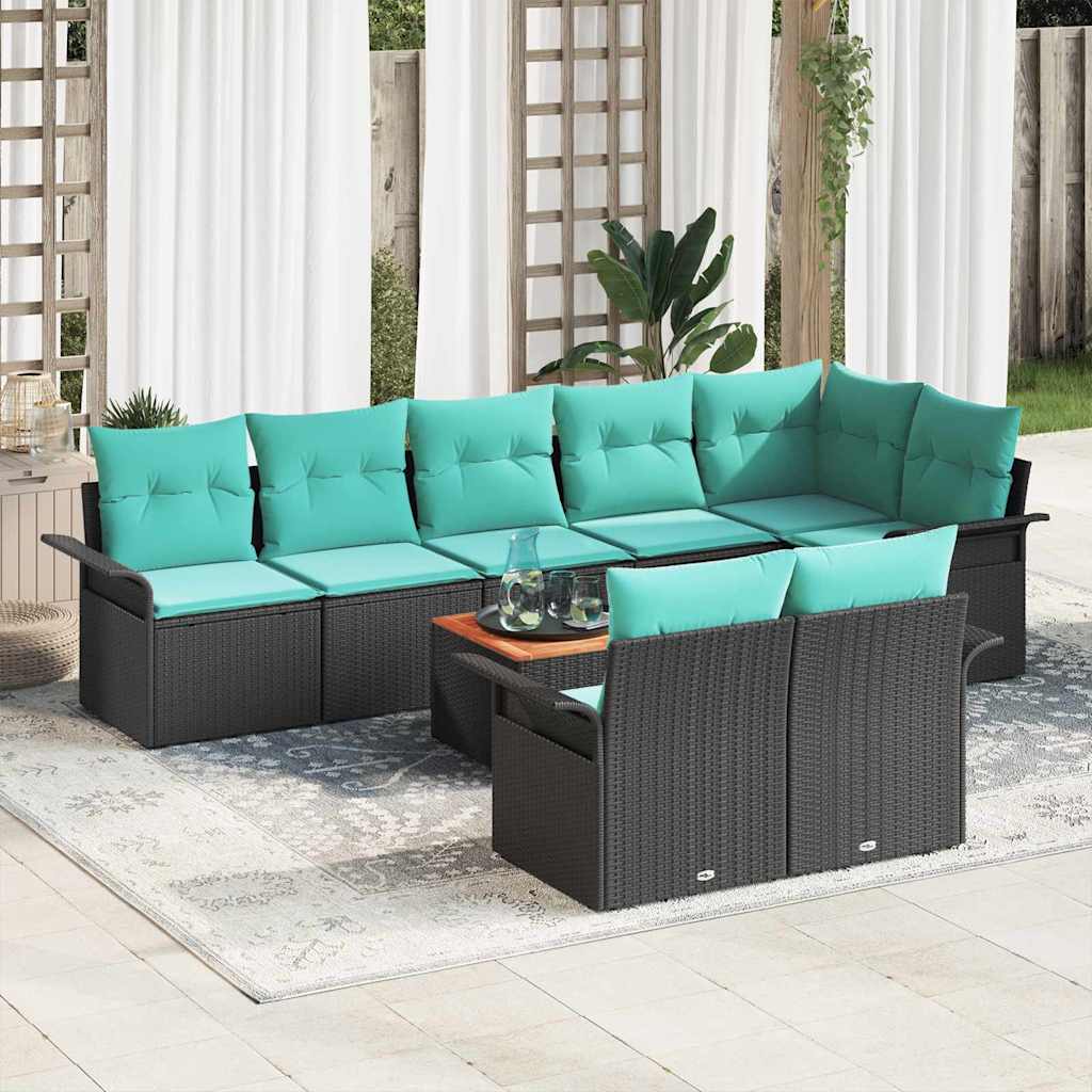 vidaXL Tuinbankenset met opslag 9 pcs Grijs en Marineblauw poly rattan