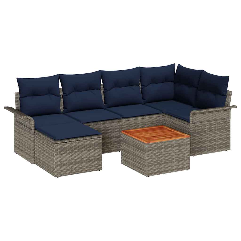 vidaXL Tuinbankenset met opslag 7 pcs Grijs en Marineblauw poly rattan