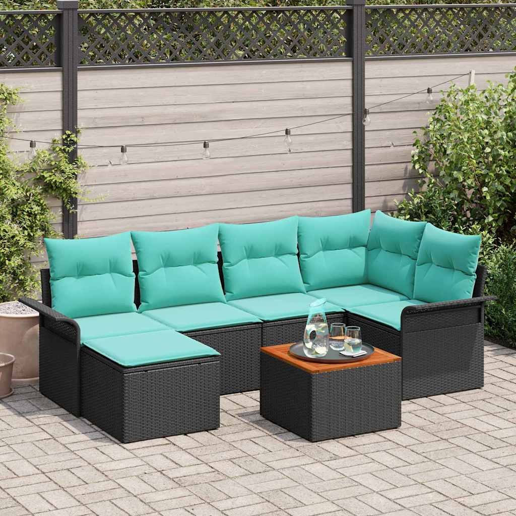 vidaXL Tuinbankenset met opslag 7 pcs Grijs en Marineblauw poly rattan