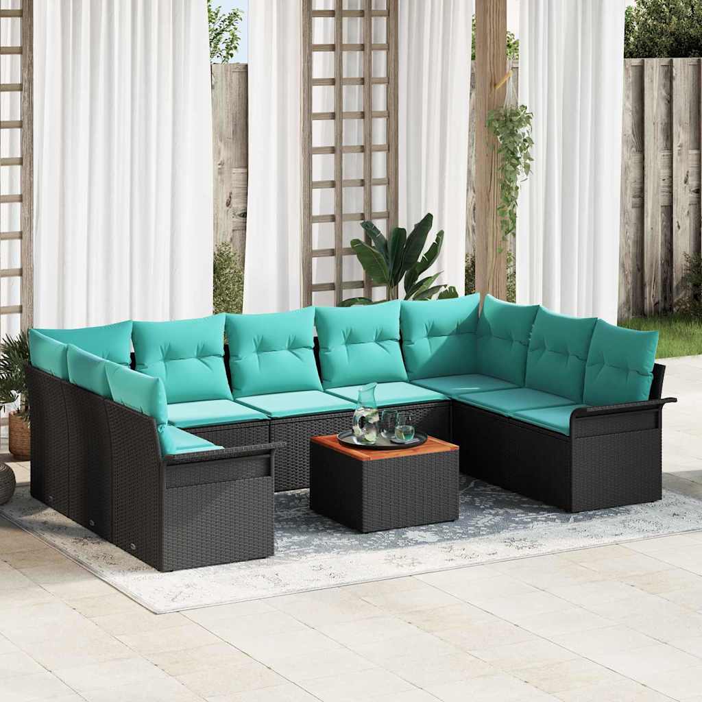vidaXL Tuinbankenset 10 pcs Grijs en Marineblauw poly rattan