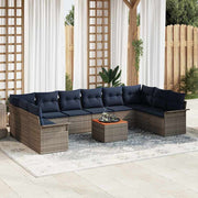vidaXL Tuinbankenset 11 pcs Grijs en Marineblauw poly rattan