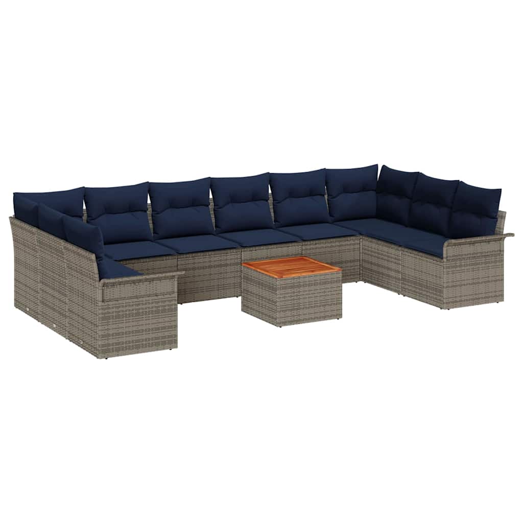 vidaXL Tuinbankenset 11 pcs Grijs en Marineblauw poly rattan