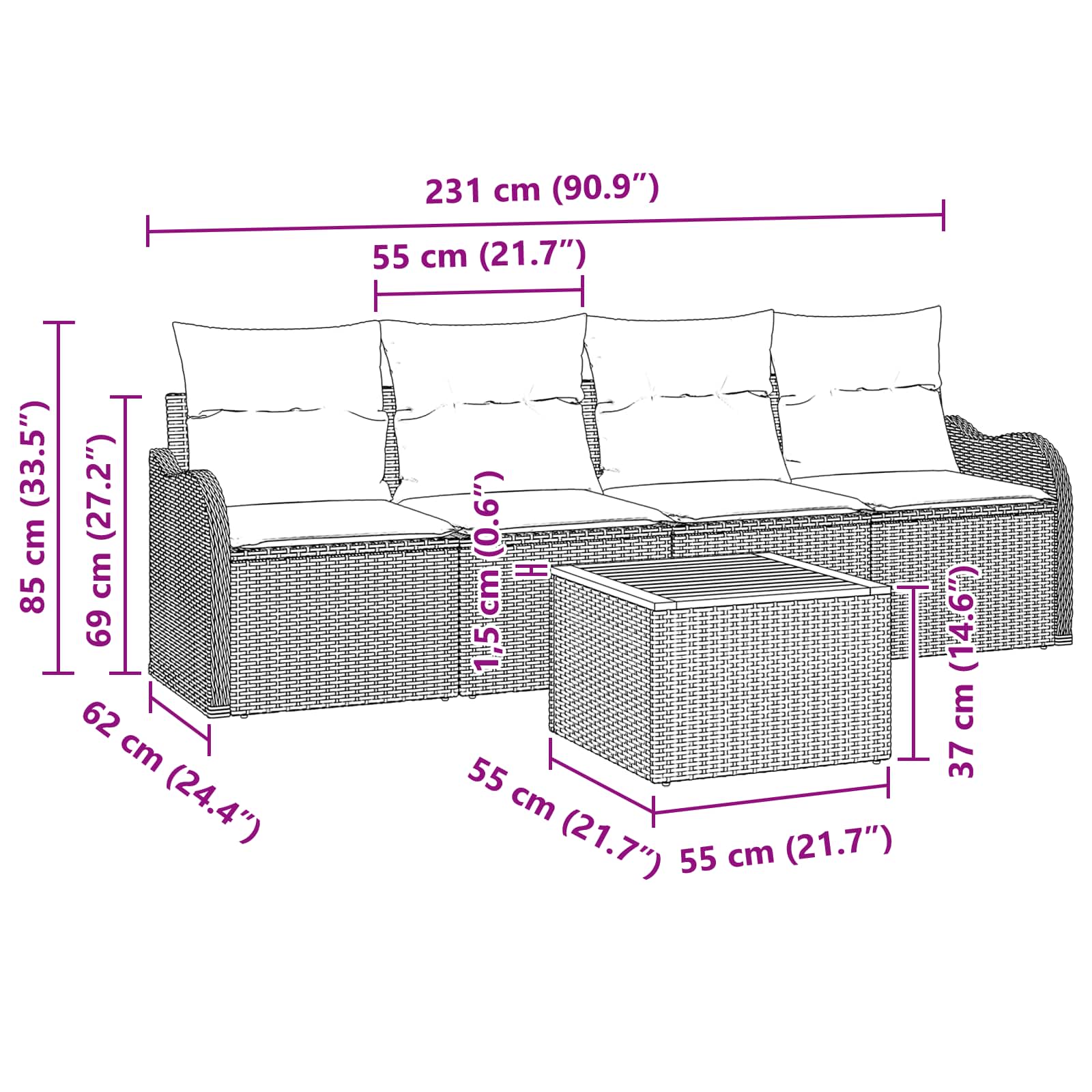 vidaXL Tuinbankenset 5 st 4-Aantal zitplaatsen Grijs en Marineblauw