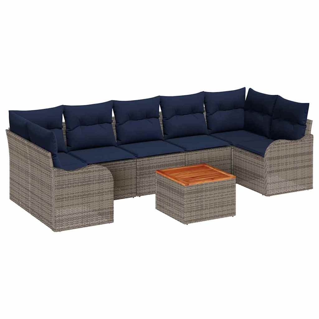 vidaXL Tuinbankenset 8 st Grijs en Marineblauw poly rattan