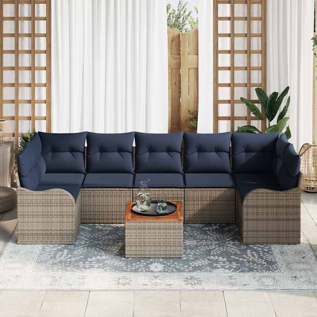 vidaXL Tuinbankenset 8 st Grijs en Marineblauw poly rattan