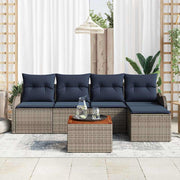 vidaXL Tuinbankenset 6 st Grijs en Marineblauw poly rattan