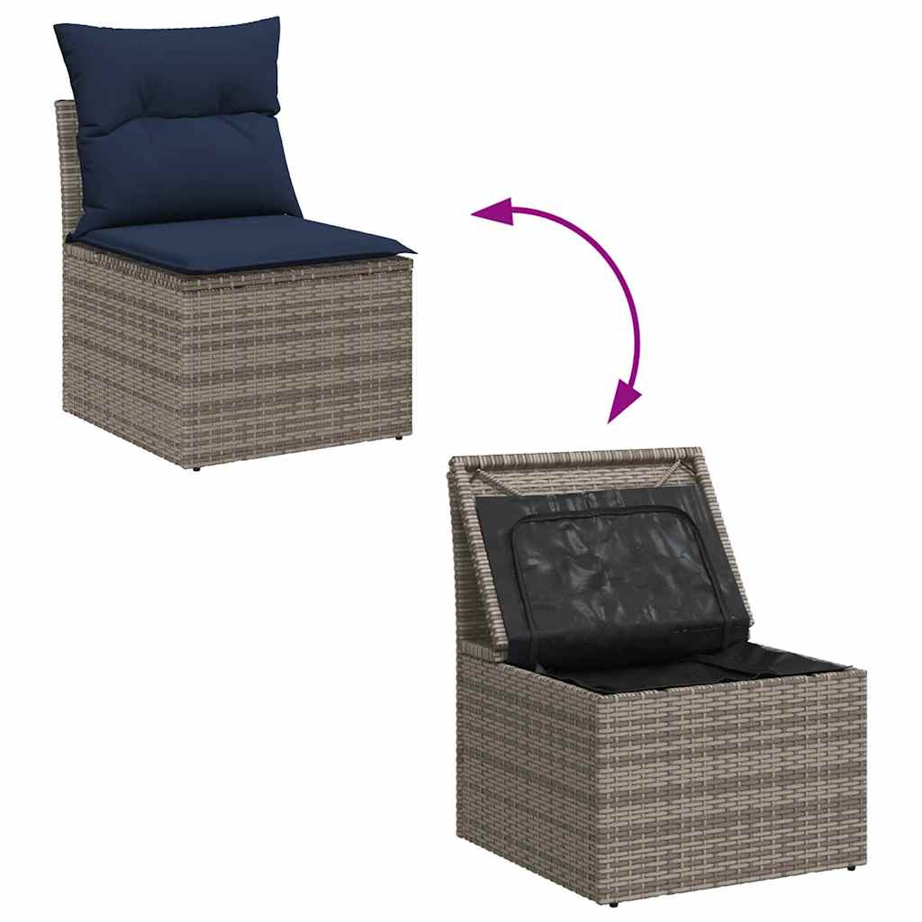 vidaXL Tuinbankenset 6 st Grijs en Marineblauw poly rattan