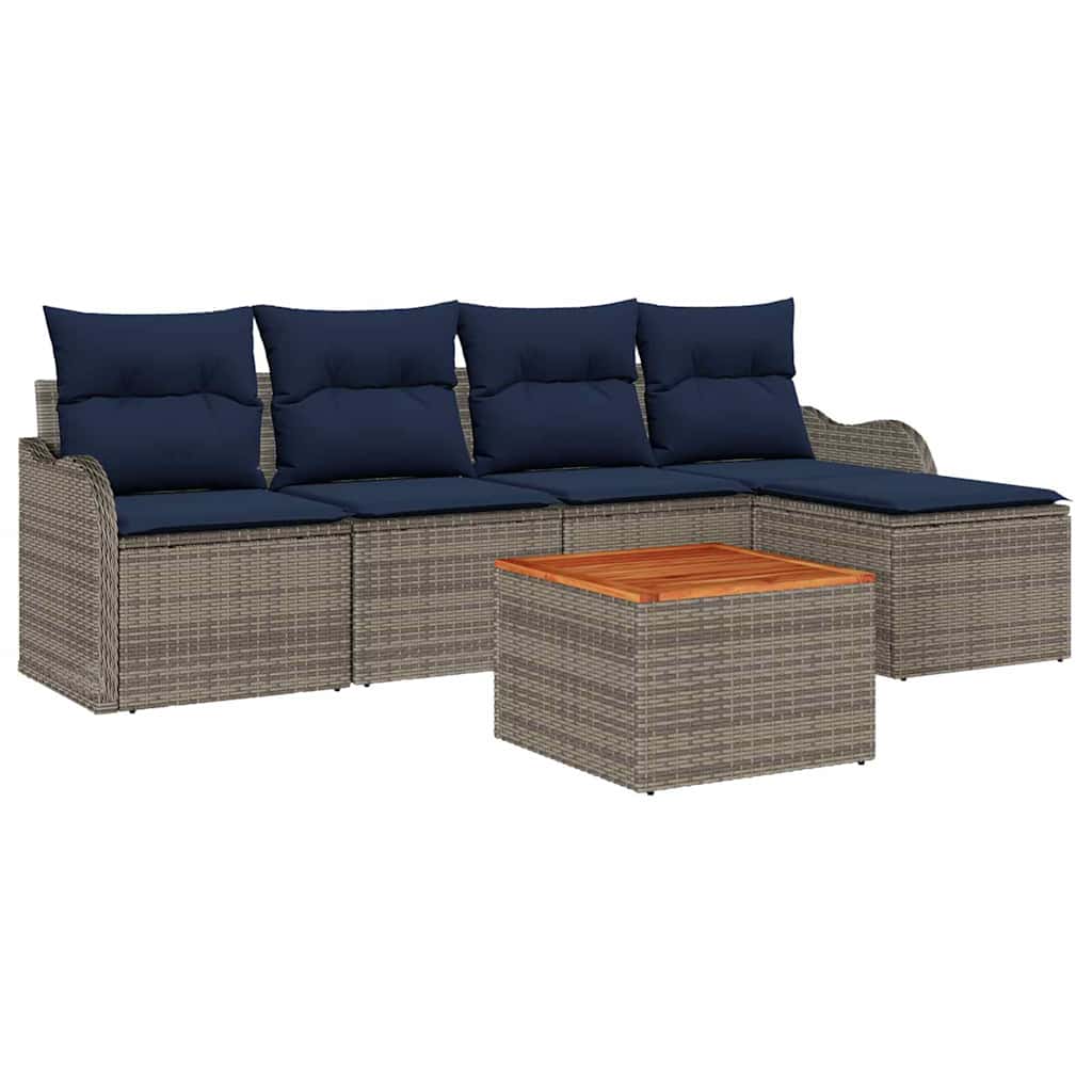 vidaXL Tuinbankenset 6 st Grijs en Marineblauw poly rattan