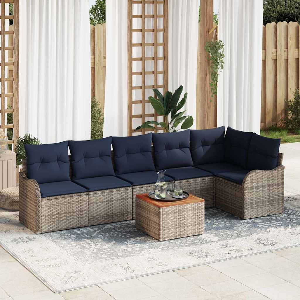 vidaXL Tuinbankenset 7 st Grijs en Marineblauw poly rattan