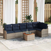 vidaXL Tuinbankenset 7 st Grijs en Marineblauw poly rattan
