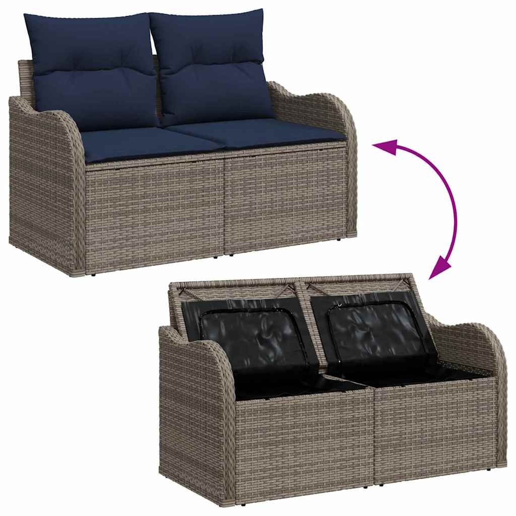 vidaXL Tuinbankenset 7 st Grijs en Marineblauw poly rattan
