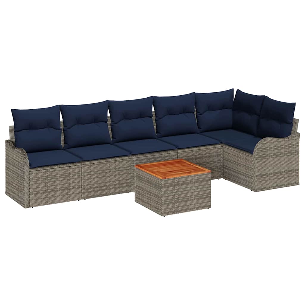 vidaXL Tuinbankenset 7 st Grijs en Marineblauw poly rattan