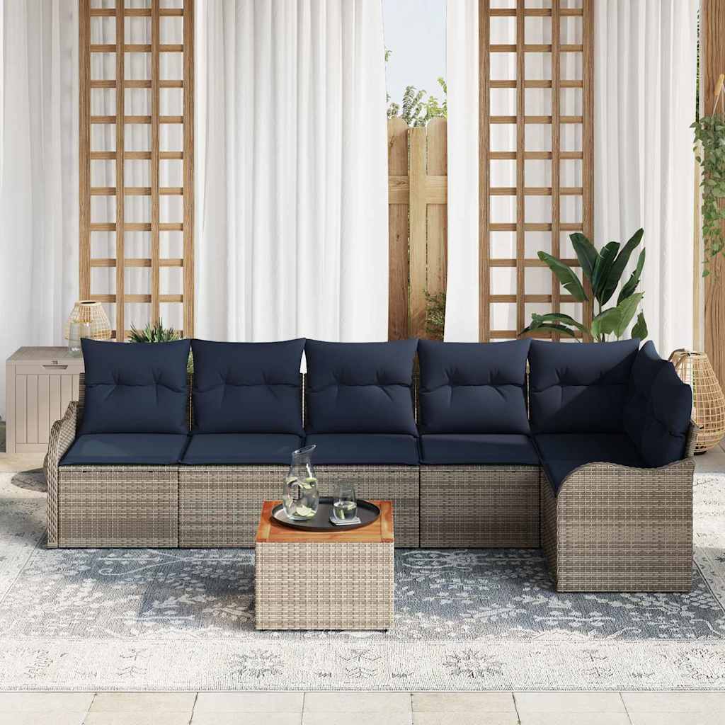 vidaXL Tuinbankenset 7 st Grijs en Marineblauw poly rattan