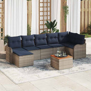 vidaXL Tuinbankenset 8 st Grijs en Marineblauw poly rattan