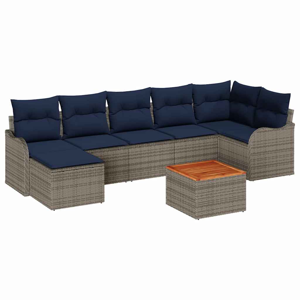 vidaXL Tuinbankenset 8 st Grijs en Marineblauw poly rattan