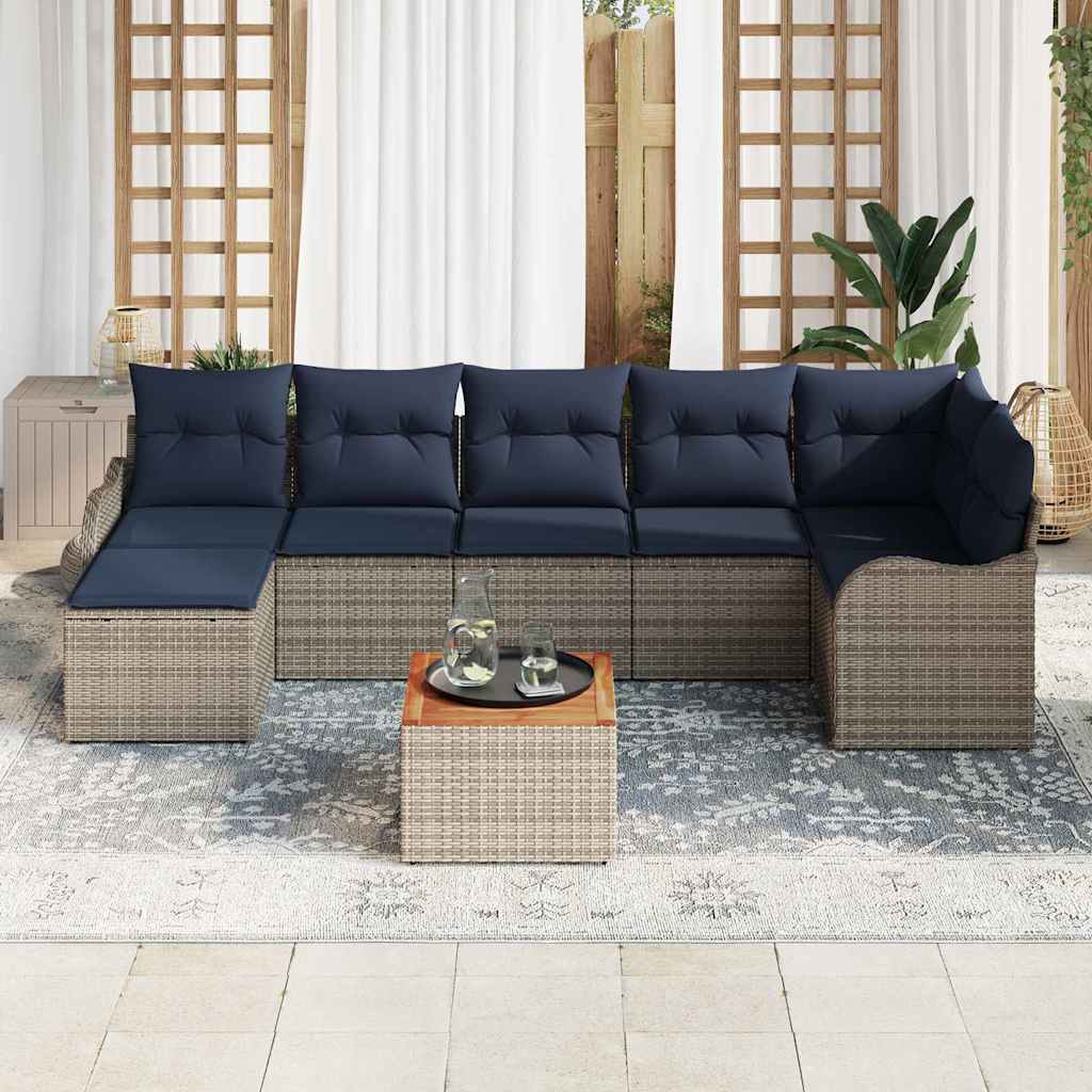 vidaXL Tuinbankenset 8 st Grijs en Marineblauw poly rattan