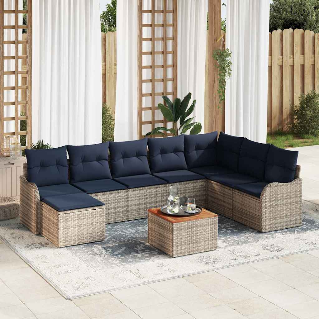 vidaXL Tuinbankenset 9 st Grijs en Marineblauw poly rattan