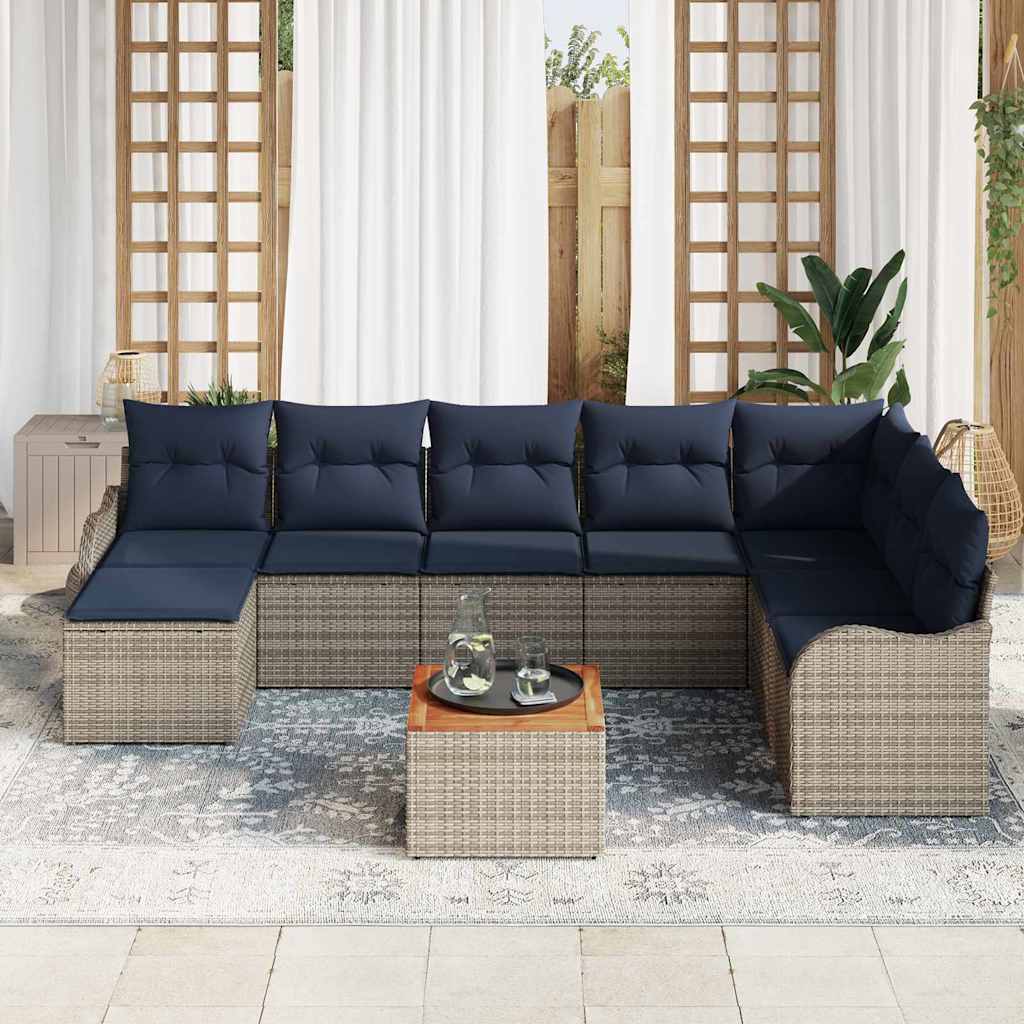 vidaXL Tuinbankenset 9 st Grijs en Marineblauw poly rattan