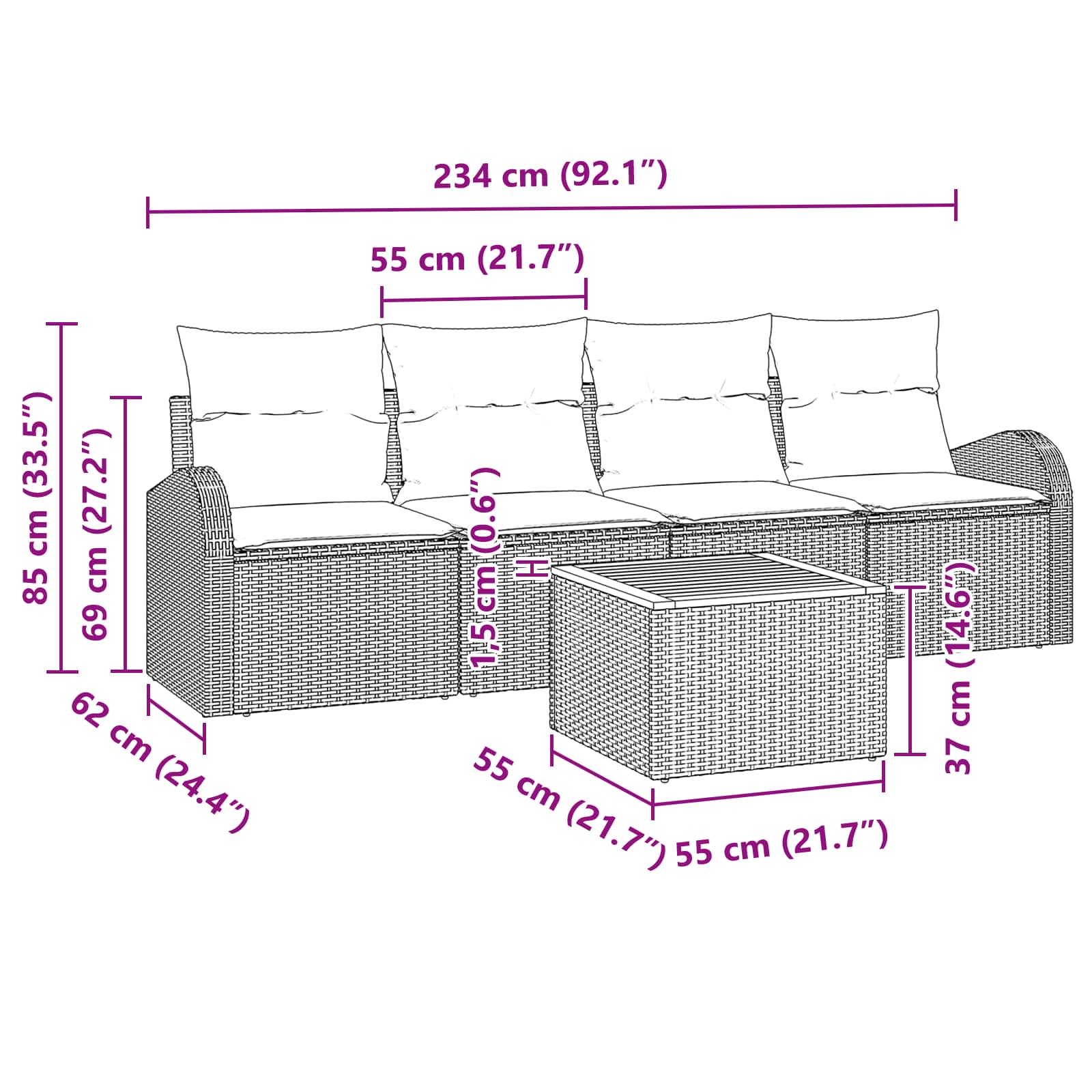 vidaXL Tuinbankenset met opslag 5 pcs Zwart en Turquoise poly rattan