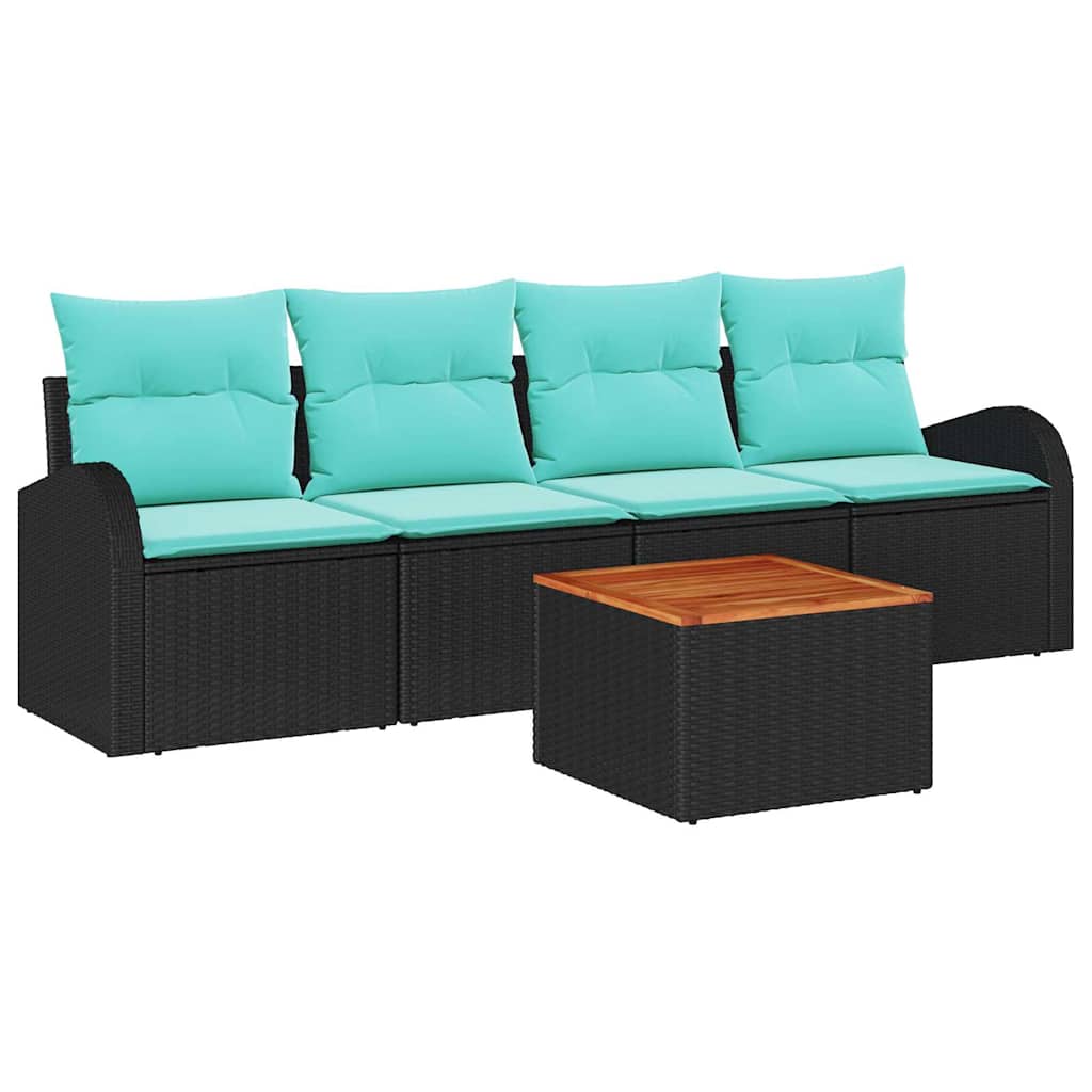 vidaXL Tuinbankenset met opslag 5 pcs Zwart en Turquoise poly rattan