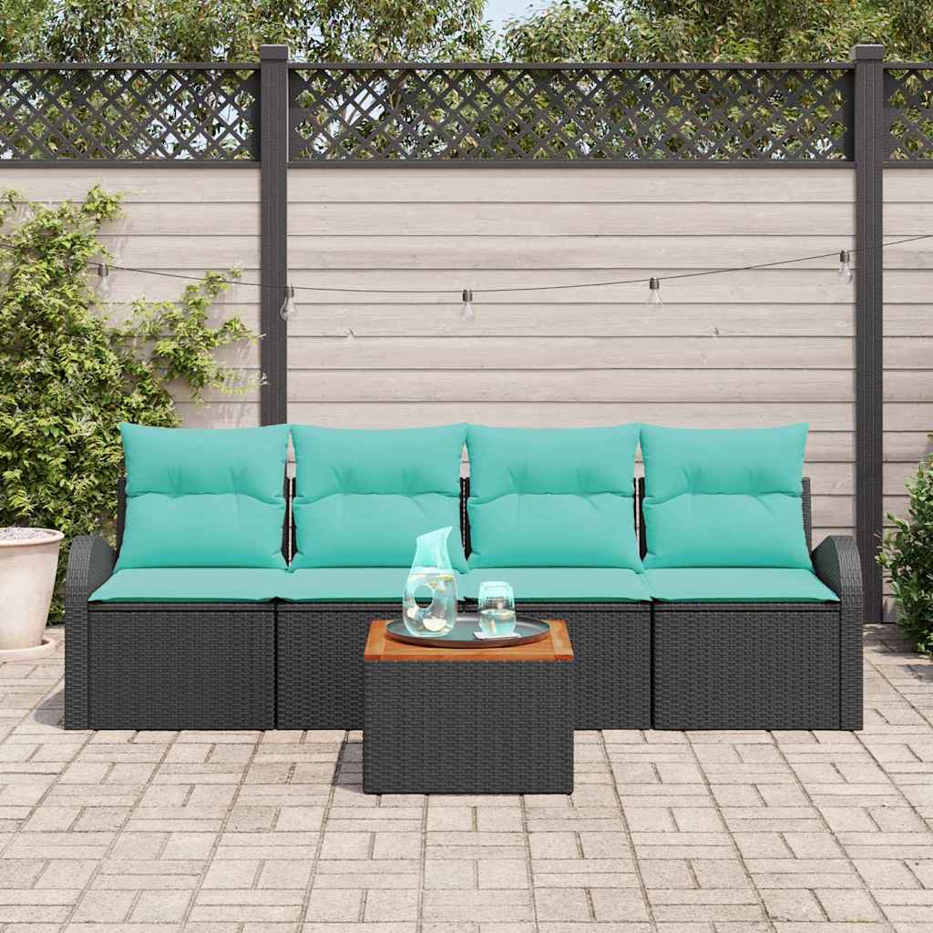 vidaXL Tuinbankenset met opslag 5 pcs Zwart en Turquoise poly rattan