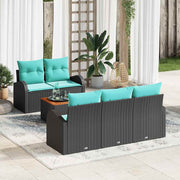 vidaXL Tuinbankenset met opslag 6 pcs Zwart en Turquoise poly rattan